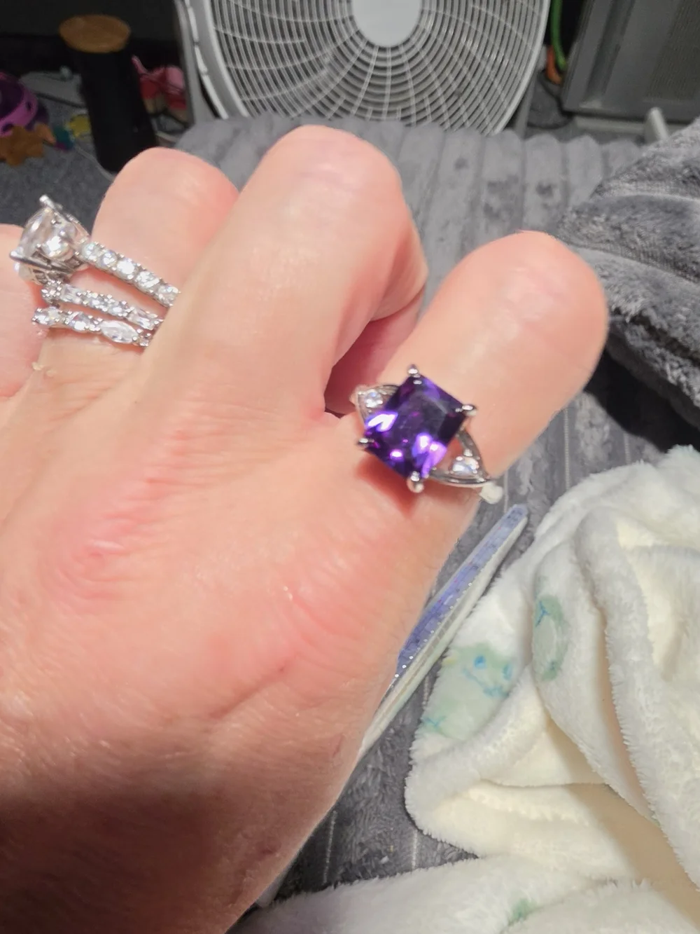 Sterling Silver Purple Gemstone Ring with Accent Stones